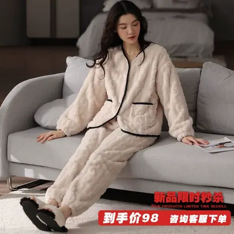 2023年新款睡衣女秋冬加厚大码法兰绒网红爆款可外穿珊瑚绒家居服商品大图