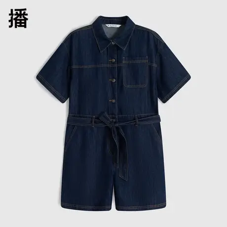 播2024春季新款工装风腰带装饰牛仔连体裤高腰短裤女DDQ3JD5045商品大图
