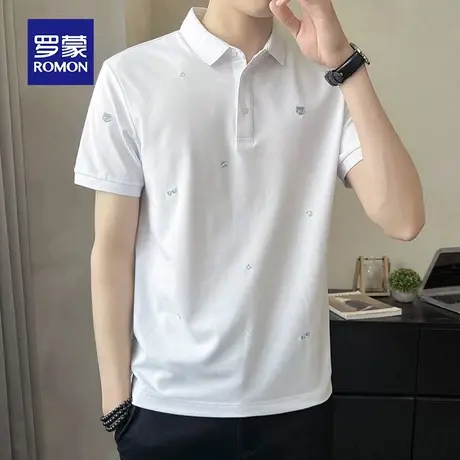 罗蒙男士冰丝短袖Polo衫夏季薄款商务休闲带翻领男装上衣服半袖体商品大图