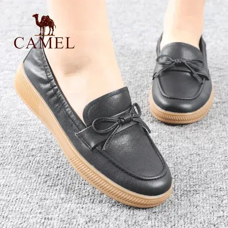 Camel/骆驼女鞋春夏季新款头层牛皮平底舒适中口单休闲妈妈女鞋子图片