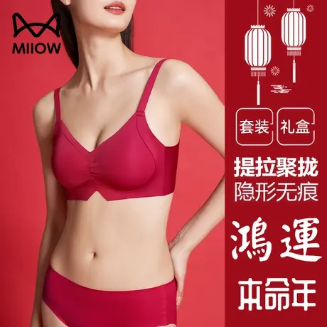 猫人本命年内衣内裤女套装结婚新娘聚拢小胸秋冬2024龙年红色文胸图片