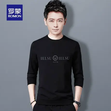 罗蒙男士卫衣春秋季新款圆领印花打底衫潮流时尚帅百搭长袖T恤男t图片