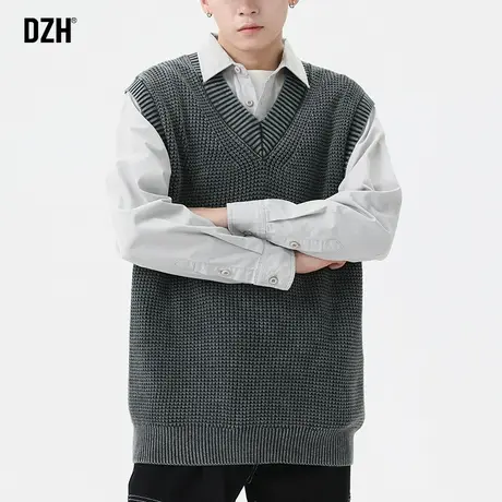 男士纯色粗针织背心男春秋韩版V领毛衣马甲外穿宽松坎肩无袖上衣商品大图