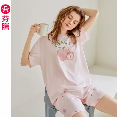 芬腾女士冰丝睡衣夏季薄款短袖圆领套装少女甜美风可爱卡通家居服商品大图