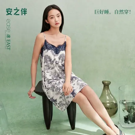 安之伴【巨凉感】吊带睡裙夏季纯棉睡衣女款带胸垫性感纯欲家居服商品大图