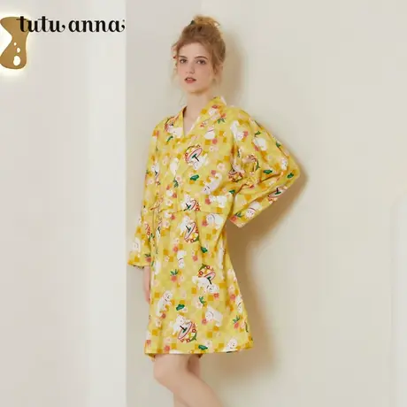 tutuanna 春秋家居服睡衣 女 起毛布小狗满印长袖全棉长款睡裙女图片