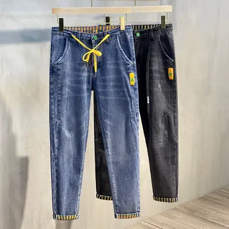 2023春秋新款牛仔裤男小脚韩版潮流黑色直筒男士春装休闲长裤子商品大图