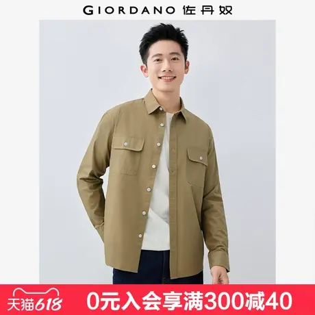 佐丹奴工装衬衫男新款军绿色纯棉暗格纹口袋长袖休闲衬衣01045103图片