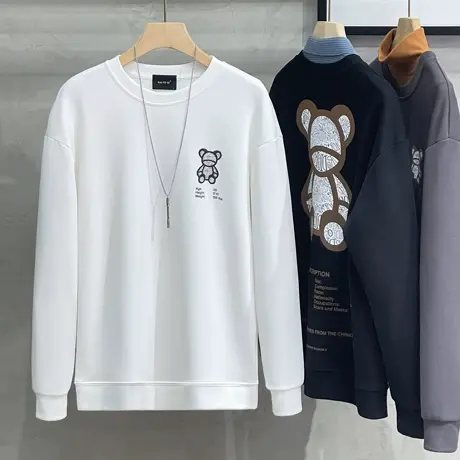 男士小熊圆领卫衣男宽松潮牌春秋男装2023新款日系情侣装炸街外套图片
