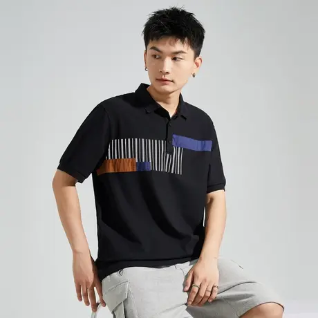 唐狮夏季新款polo衫男士短袖痞帅拼接翻领t恤男休闲上衣潮牌商品大图