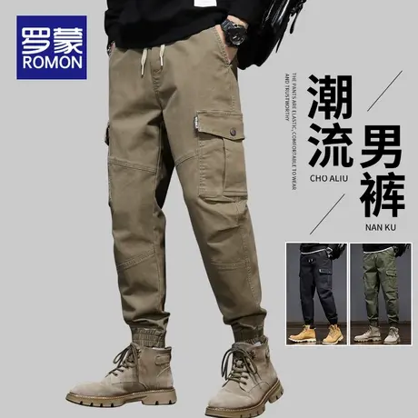 罗蒙纯棉裤子男士2025新款潮牌宽松束脚九分工装裤春秋季休闲长裤图片