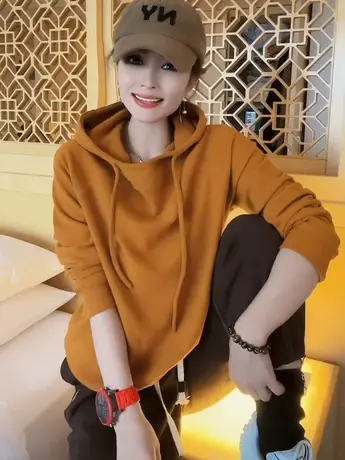 2023秋冬德绒打底衫连帽套头长袖宽松卫衣女新款洋气百搭上衣韩版商品大图