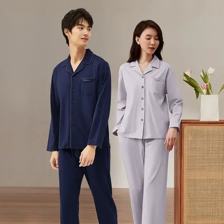 顶瓜瓜家居服女春秋纯棉柔软秋冬季长袖男士开襟家居服套装顶呱呱商品大图