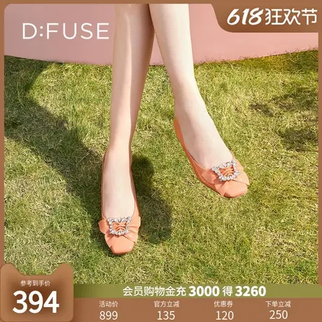 DFuse迪芙斯春季新款方头漆皮蝴蝶结钻扣低跟单鞋DF31111252图片