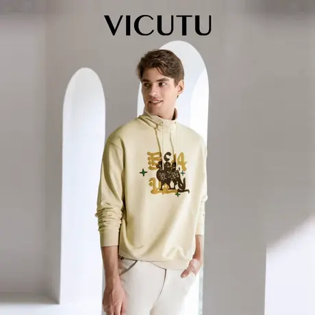 VICUTU威可多男士长袖T恤休闲舒暖半高领抽绳棉卫衣时尚百搭上衣图片