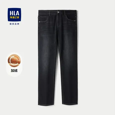 HLA/海澜之家动力火箭运动牛仔裤25秋冬新加绒保暖五袋刺绣裤子男图片