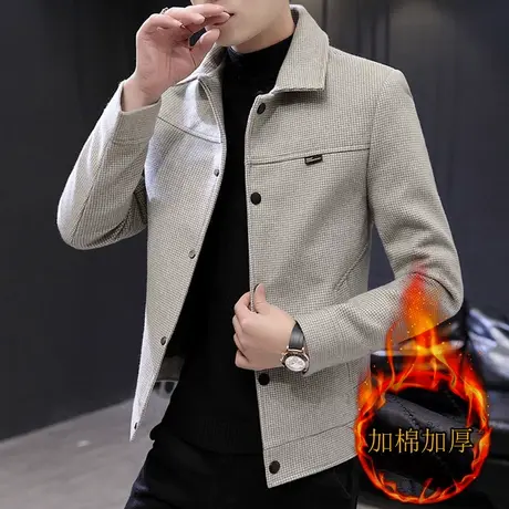 外套男秋冬2023年新款男装加棉加厚韩版休闲短款加绒毛呢夹克大衣商品大图