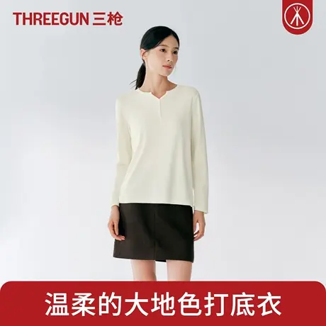 三枪女士单件打底衫长袖开衫圆领内搭少女内衣抗菌除螨秋冬棉毛衫商品大图