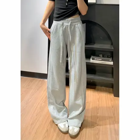 灰色运动卫裤女秋季2025新款高腰宽松显瘦直筒休闲窄版休闲阔腿裤商品大图