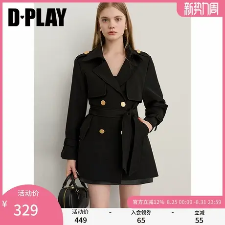 DPLAY2025年秋季新款黑色风衣外套女时尚法式气质短款宽松大衣商品大图
