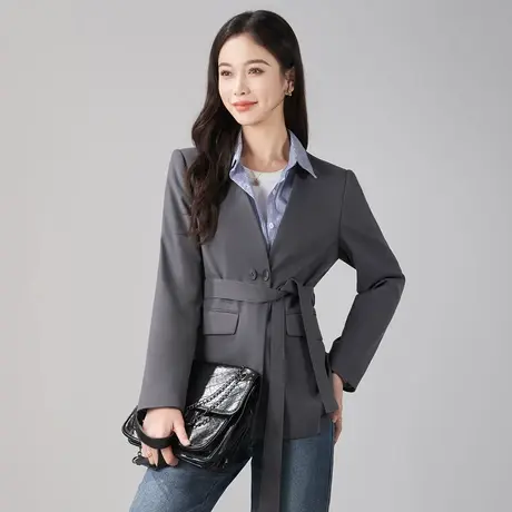 娅丽达高级感通勤职业系带收腰西装外套女2025春新款气质显瘦西服商品大图