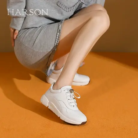 哈森女鞋子秋季新款运动休闲鞋厚底增高纯色小白鞋HCA246105商品大图