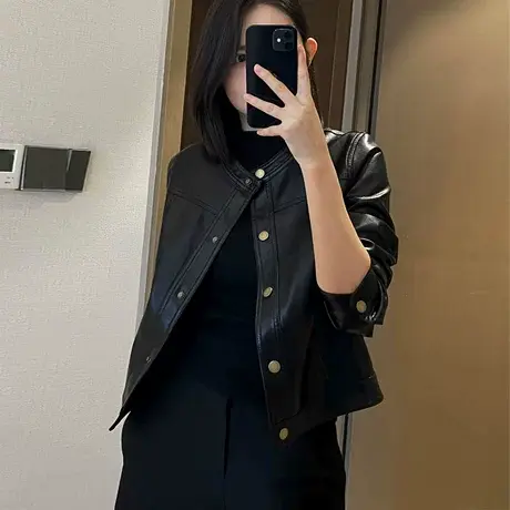 复古黑色小皮衣外套女春秋季小个子短款2025新款机车PU皮夹克潮款商品大图