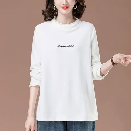 打底衫女长袖秋冬新款大码女装宽松中年妈妈洋气磨毛保暖加厚上衣图片