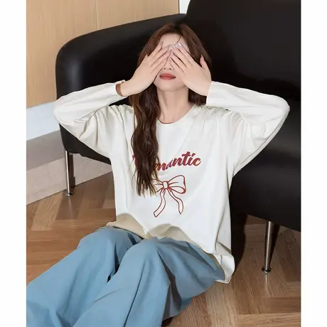 唐狮新款夏女圆领印花字母蝴蝶结宽松卫衣设计感百搭休闲wpTM商品大图