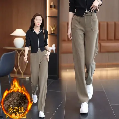 北极绒加厚雪尼尔阔腿裤女2023秋冬新款宽松显瘦欧棉绒窄版直筒裤图片