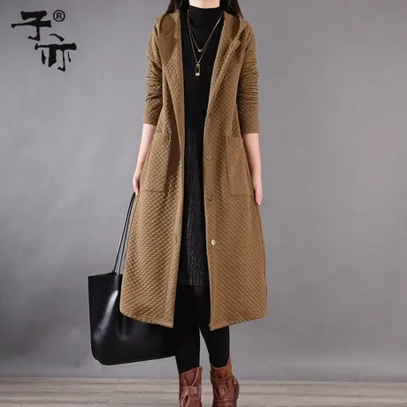 子亦2023秋冬新款韩版宽松单排扣纯色口袋中长款带帽风衣外套商品大图