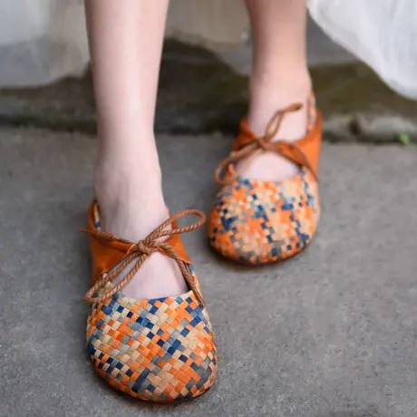 Artmu阿木原创复古编织单鞋豆豆鞋女2023新款两穿包头拖鞋平底鞋商品大图