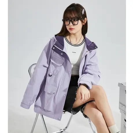 唐狮工装外套女春秋季韩版冲锋少女上衣春秋连帽夹克休闲图片