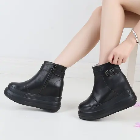 真皮马丁靴女厚底雪地鞋切尔西靴子黑色单靴防水台内增高短靴10cm商品大图