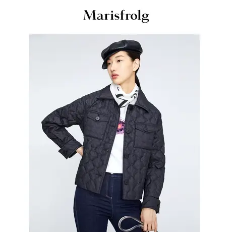 【小香风外套羽绒服】玛丝菲尔冬季新款黑色短款翻领轻薄夹克羽绒图片