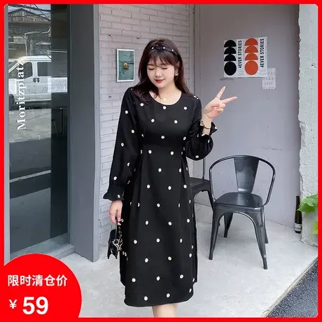 【清仓】春季新款法式桔梗绣花黑色大码连衣裙显瘦胖MM气质中长款商品大图