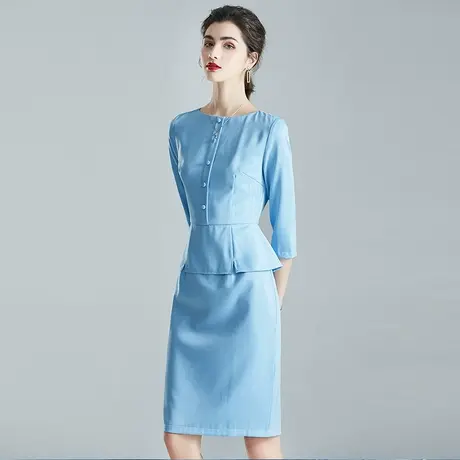 【2件7.5折】秋季新品简约修身一步裙气质优雅假两件套连衣裙商品大图