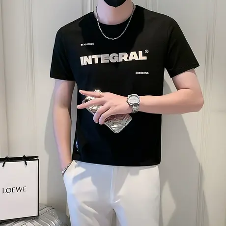 夏季短袖t恤潮流男装半截袖上衣2023新款英文字母体恤ins潮牌半袖商品大图