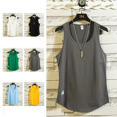 速干背心男夏季薄款运动健身篮球跑步纯色坎肩T恤圆领打底衫潮牌商品大图