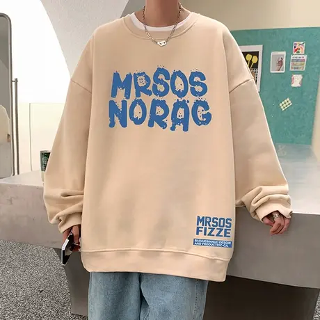 无帽卫衣男春秋季ins潮牌港风复古圆领内搭宽松长袖打底衫上衣服商品大图