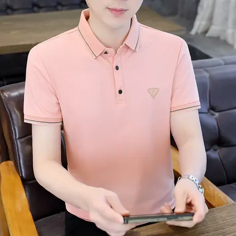 男士短袖t恤2023新款夏季潮牌修身上衣服翻领polo衫有领纯色夏装图片
