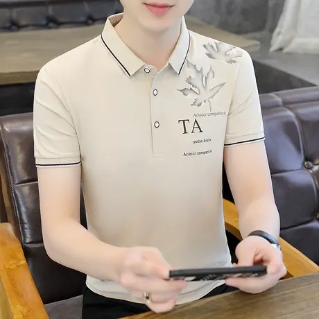 棉感polo衫男短袖2025夏季印花翻领T恤薄轻商务休闲丝光棉保罗衫商品大图