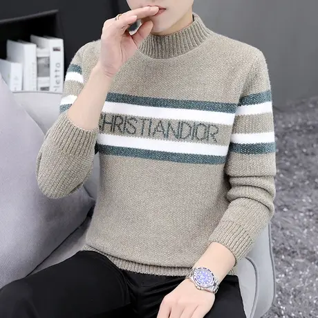 春秋季加厚款毛衣男士半高领针织打底衫秋装毛线衣潮流保暖上衣服商品大图