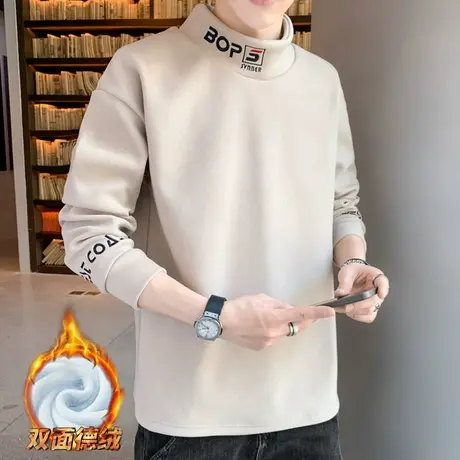 德绒半高领男士打底衫秋冬季2025新款潮牌上衣保暖加厚内搭毛衣男商品大图