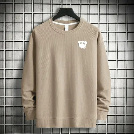 2024新款华夫格小熊卫衣男春秋季潮流宽松圆领长袖t恤套头无帽衫商品大图