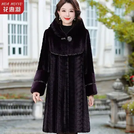 妈妈冬装皮毛一体大衣中长款加棉加厚棉衣中老年女秋冬水貂绒外套商品大图