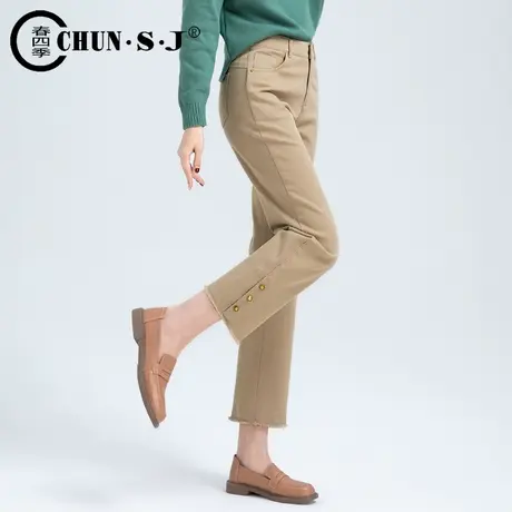 卡其色直筒裤女2023新款休闲女裤咖色裤子秋季高腰九分烟管裤窄版商品大图