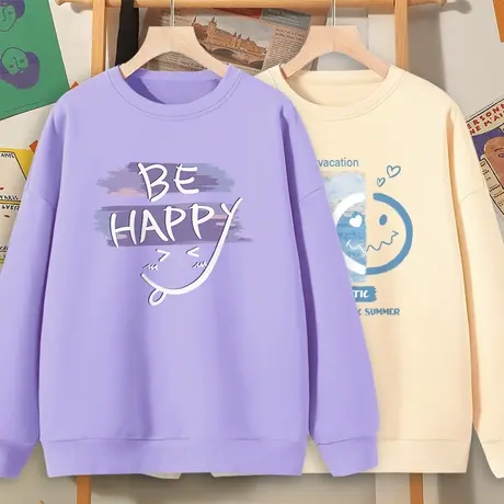 薄款圆领卫衣女春秋2023年新款秋季港味chic上衣女款学生无帽外套商品大图