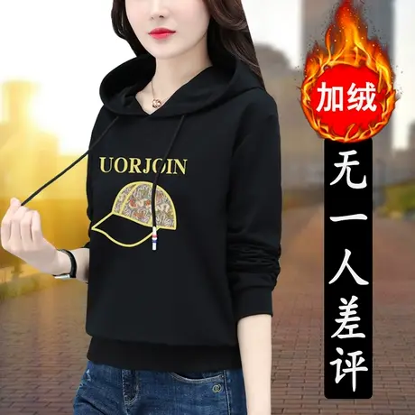 加绒加厚卫衣女秋冬短款2023年冬季新款女款上衣连帽秋衣2022春秋图片