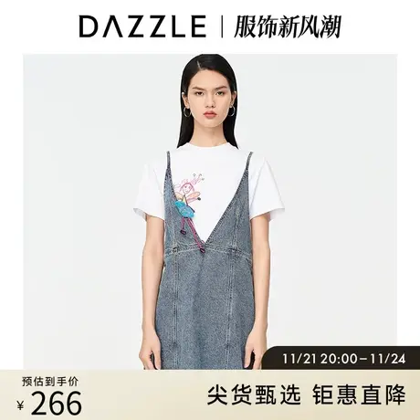 DAZZLE地素奥莱 夏季白色童趣涂鸦印花刺绣T恤短袖女商品大图